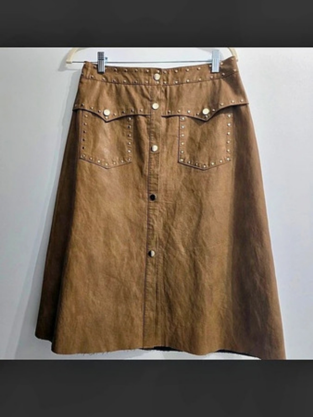 Zara 2Brown Button-Front Midi Skirt Like New Size M